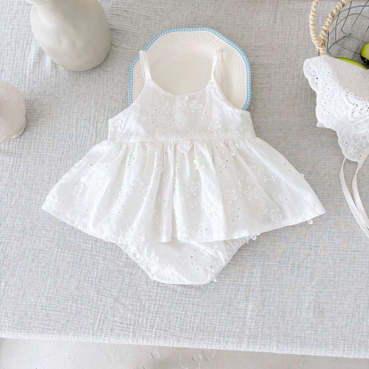 Summer Arrival Baby Girls Cute Solid Color Flowers Embroidered and Hollow-out Pattern Sleeveless Onesies, MyKids-USA®, Baby One-Pieces, MyKids-USA - - - - - - -