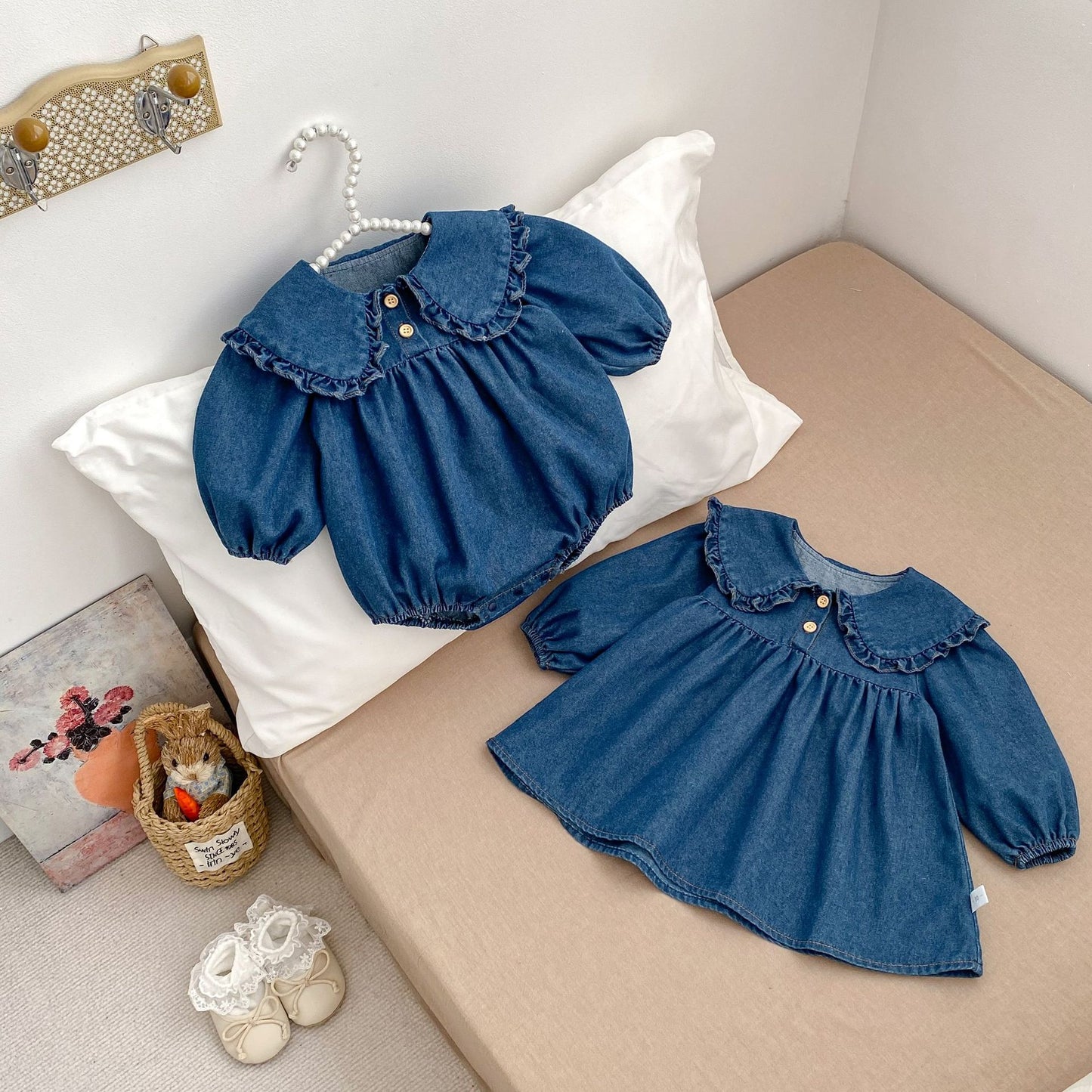 Spring Baby Girls Blue Denim Long-sleeved Onesies or Dress, MyKids-USA®, Baby & Toddler Outfits, MyKids-USA - - - - - - -