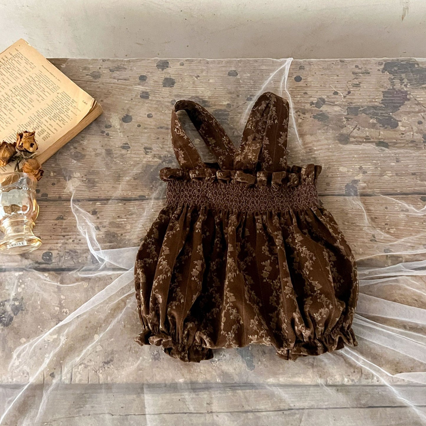 Arrival Autumn Baby Girls Vine Print Bow-Tied Long Sleeves Top And Vintage Strap Overalls Clothing Set, MyKids-USA®, Baby & Toddler Outfits, MyKids-USA - Size/Age - 66 (3-6M) - Color - Brown - - - TR2407141208-B