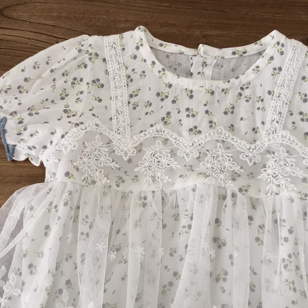 Summer Arrival Baby Girls Short Sleeves Floral Pattern Tulle Decorated Bodysuit, MyKids-USA®, Bodysuits, MyKids-USA - - - - - - - .