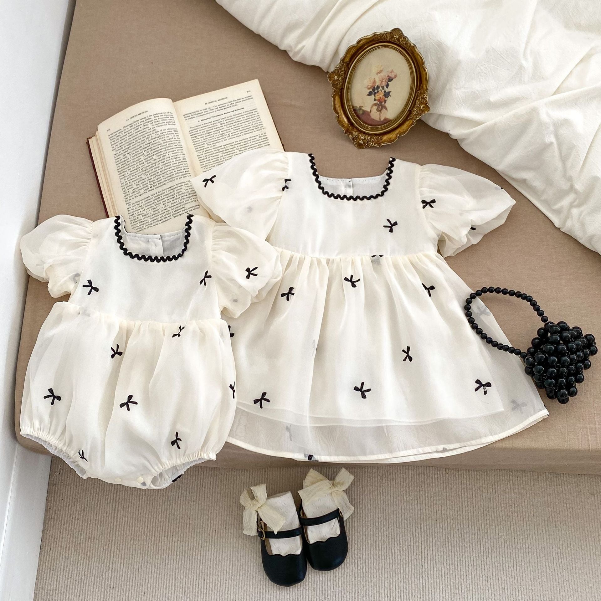 summer infant butterfly Summer Baby Butterfly Bows Embroidery Short-Sleeved Gauze bodysuit And