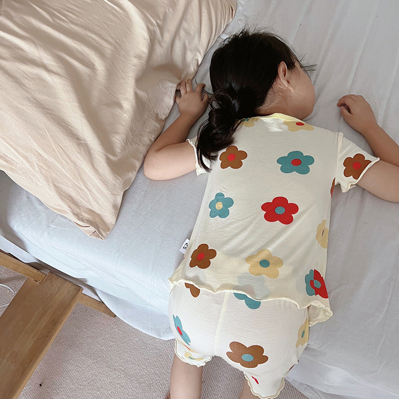 Summer Baby Kids Girls Flowers Pattern Short Sleeves T-Shirt And Shorts Casual Home Clothing Set, MyKids-USA®, Baby & Toddler Outfits, MyKids-USA - - - - - - -