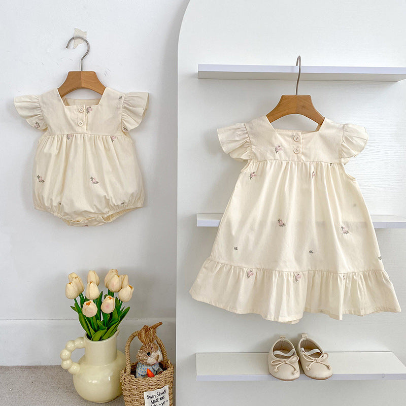 Summer Baby Girls French-style Floral Short-sleeved Onesies and Dress – Princess Sister Matching Set, MyKids-USA®, Baby & Toddler Dresses, MyKids-USA - - - - - - -