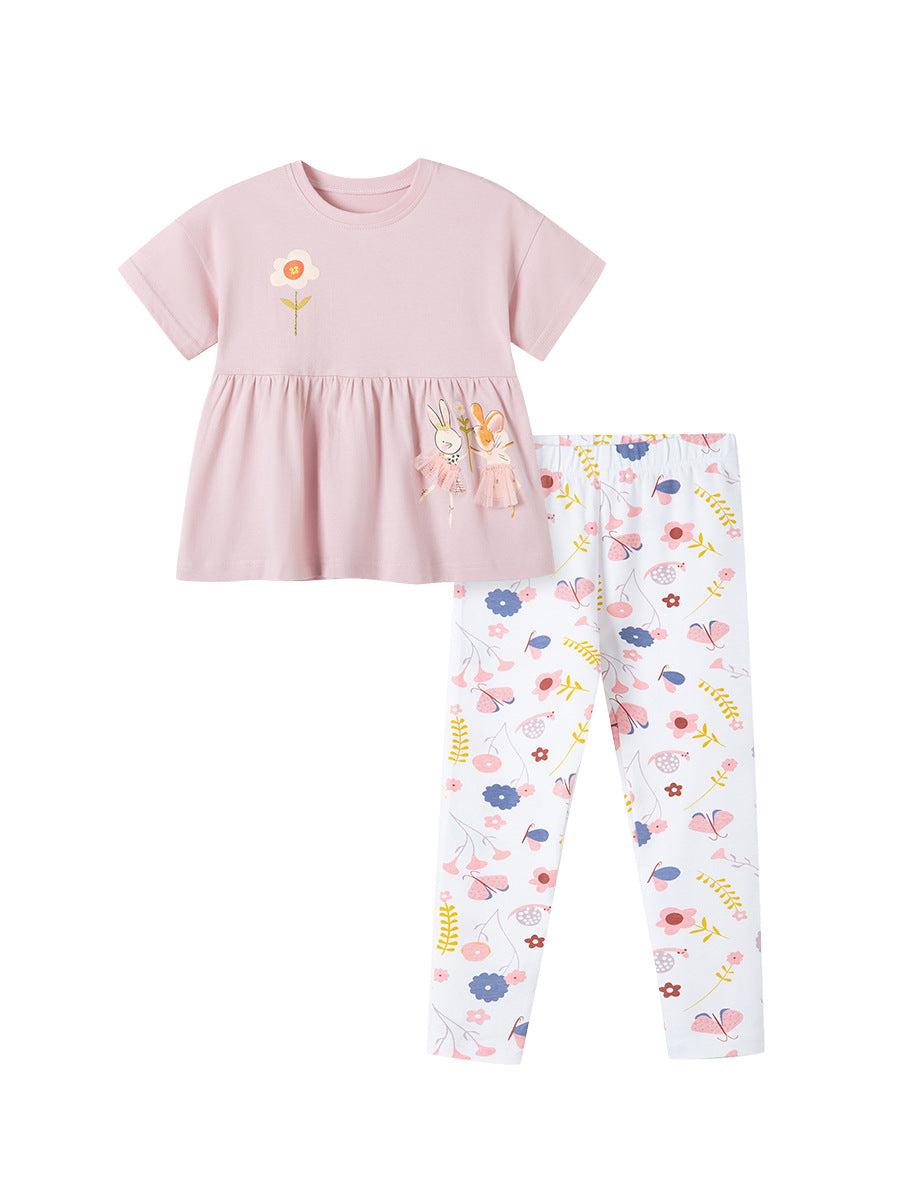 Summer Baby Kids Cartoon and Floral Pattern T-shirt and Pants Clothing Set for Girls, MyKids-USA®, Baby & Toddler Outfits, MyKids-USA - - - - - - -