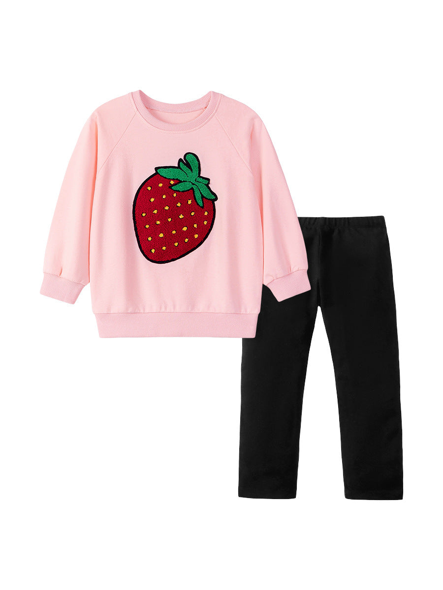 Spring and Autumn Girls Strawberry Pattern Long Sleeves Sweatshirt and Plain Pants Clothing Set, MyKids-USA®, Baby & Toddler Outfits, MyKids-USA - - - - - - -