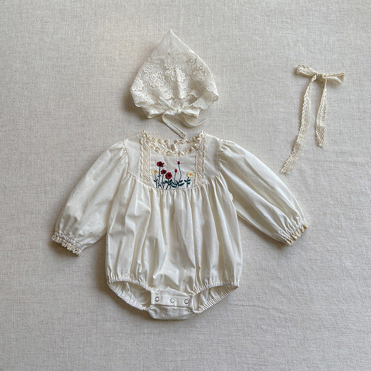 Baby Solid Color Embroidered Pattern Long Sleeve Onesies With Hat, MyKids-USA®, Baby One-Pieces, MyKids-USA - - - - - - -