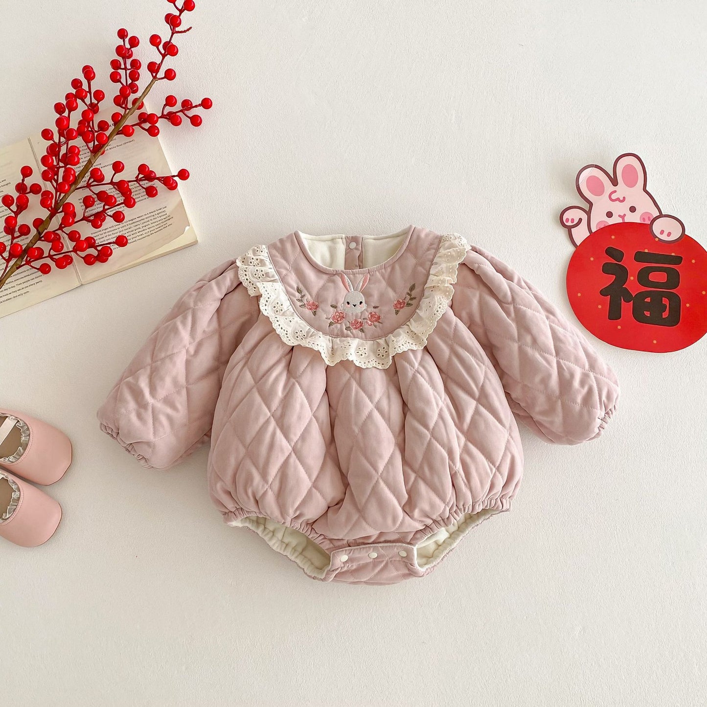 Winter Arrival Baby Girls Cute Rabbits Embroidered Pattern Warm Padded Thick Onesies, MyKids-USA®, Baby One-Pieces, MyKids-USA - - - - - - -