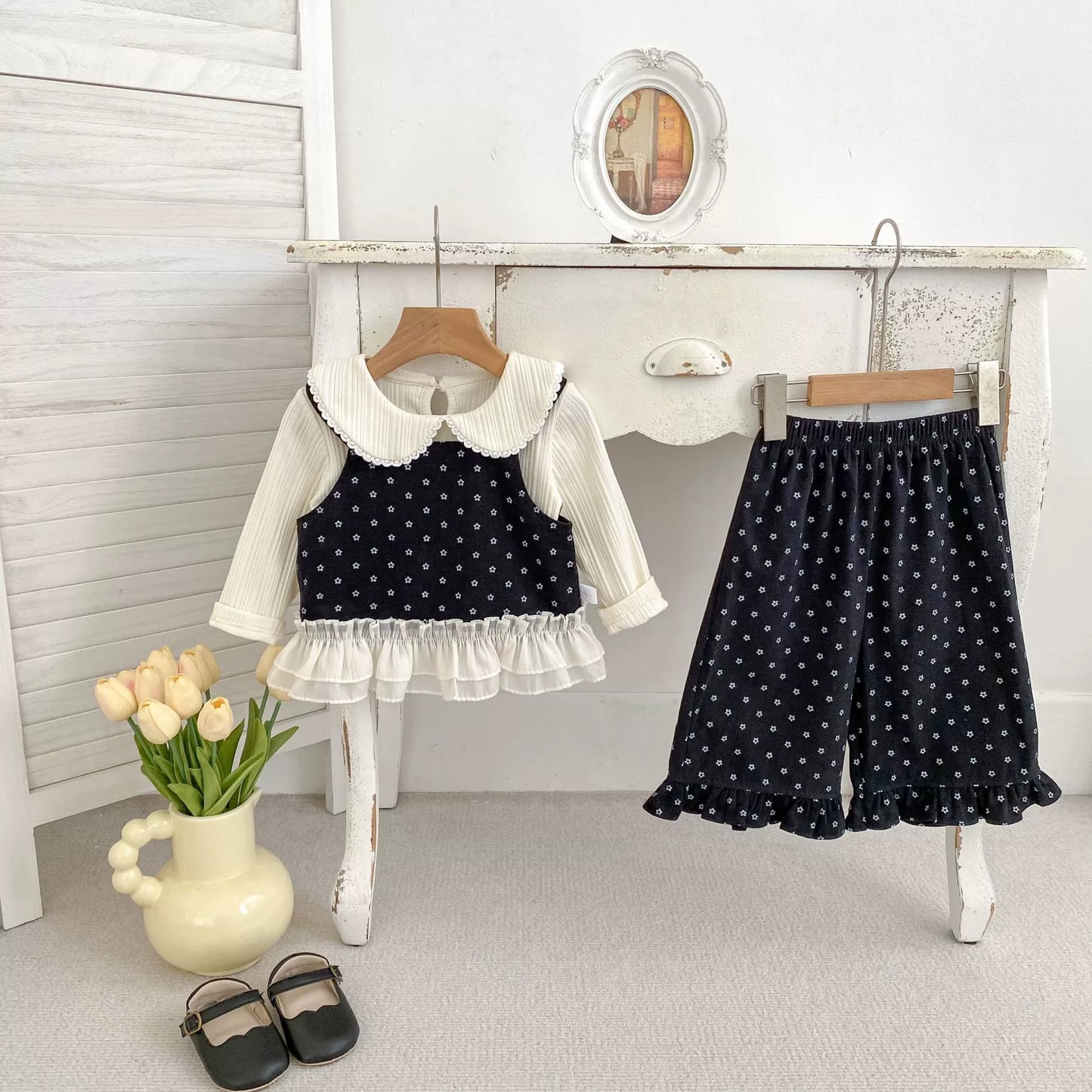 Spring and Autumn Baby Kids Girls Lace Trim Decorated Sleeveless Vest, Plain Long Sleeves Top and Pants Clothing Set, MyKids-USA®, Baby & Toddler Outfits, MyKids-USA - - - - - - -