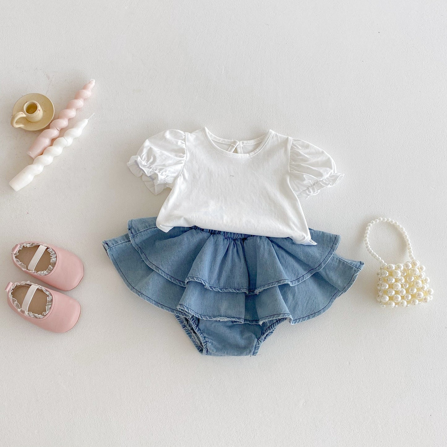 Summer Hot Selling Baby Girls Short Sleeves Solid Color T-shirt and Denim Skirt Clothing Set, MyKids-USA®, Baby & Toddler Outfits, MyKids-USA - - - - - - -