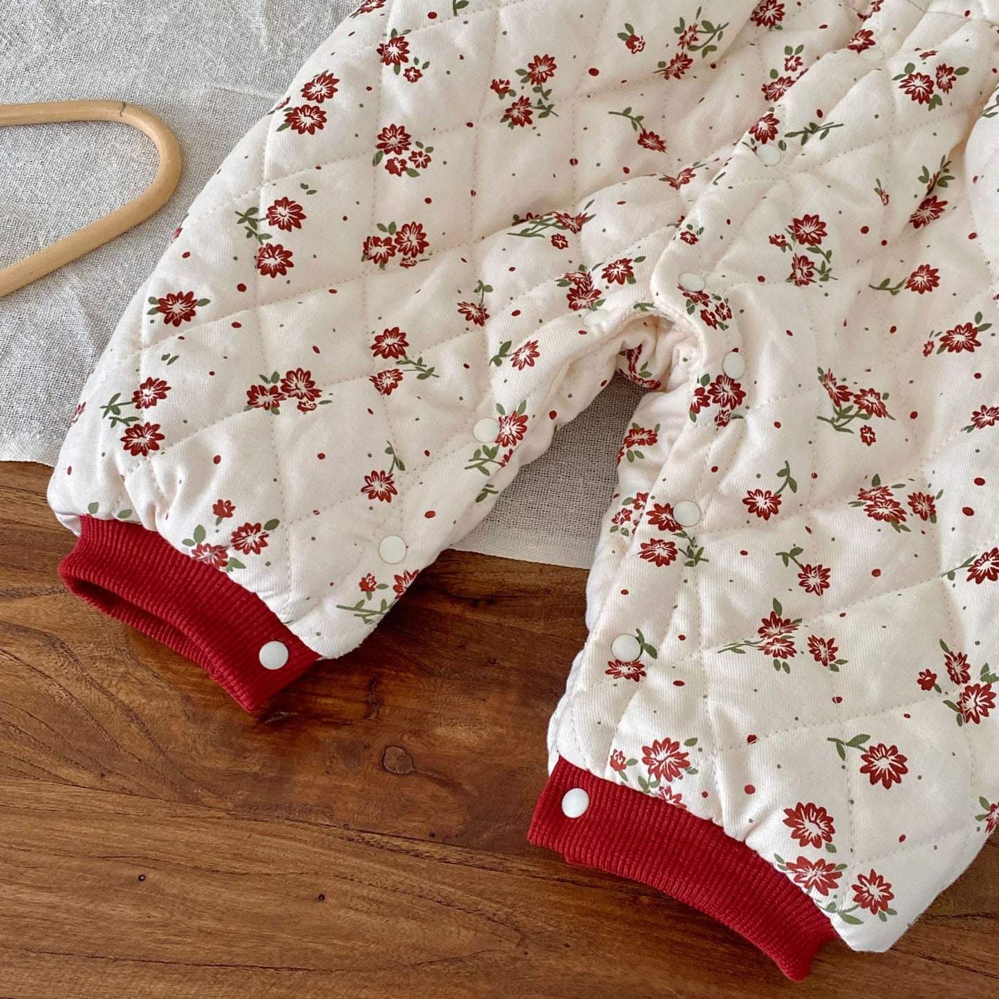 Winter Arrival Baby Girls Long Sleeves Flowers Pattern Fleece-Lined Rompers