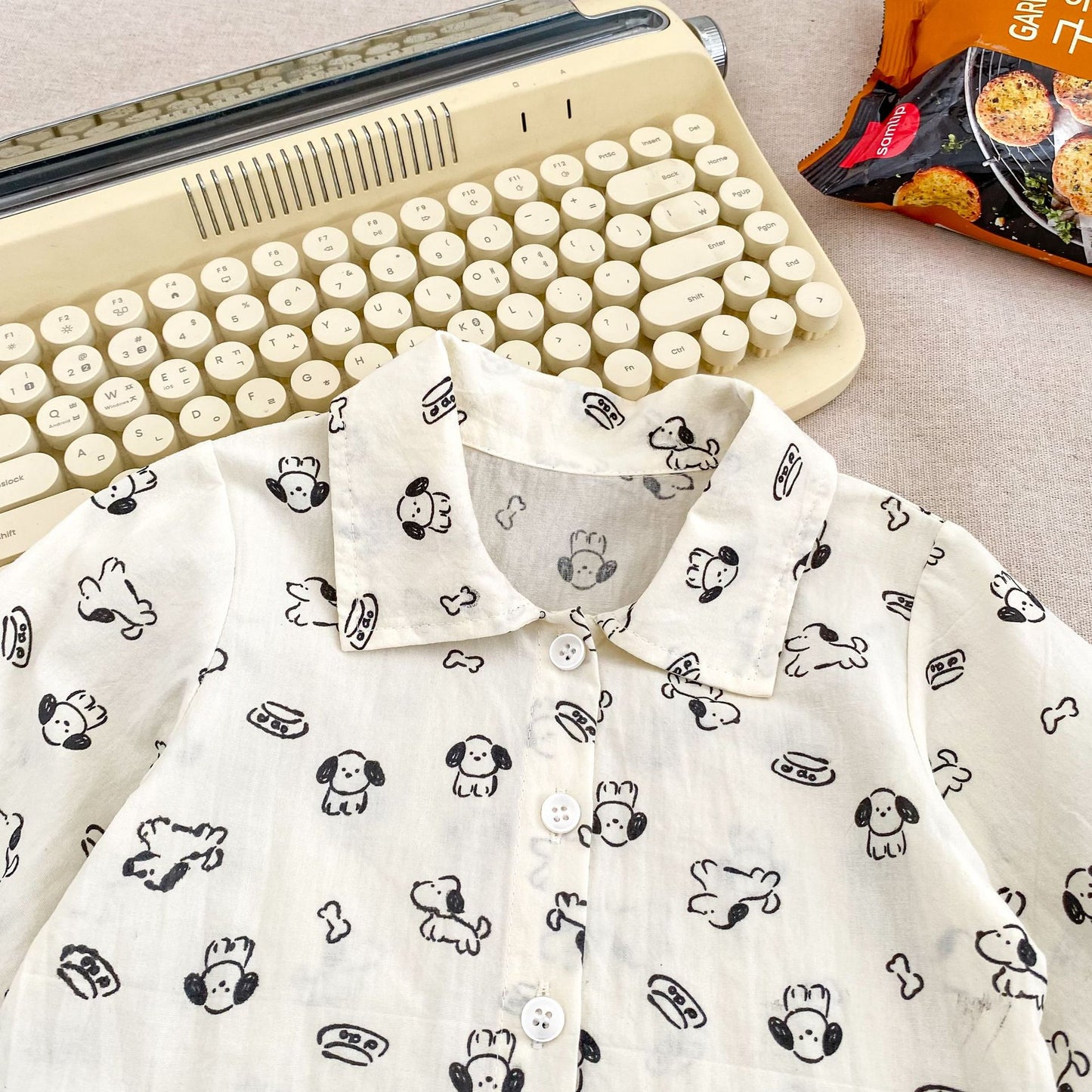 MyKids-USA® Hot Selling Autumn Baby Kids Boys Long Sleeves Puppy Pattern Shirt and Overalls Set