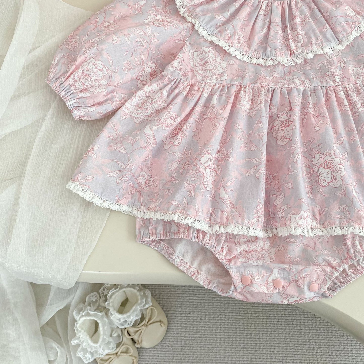 Spring Arrival Baby Girls Long Sleeves Flowers Pattern Pink Bodysuit Dress, MyKids-USA®, Baby & Toddler Dresses, MyKids-USA - - - - - - - .