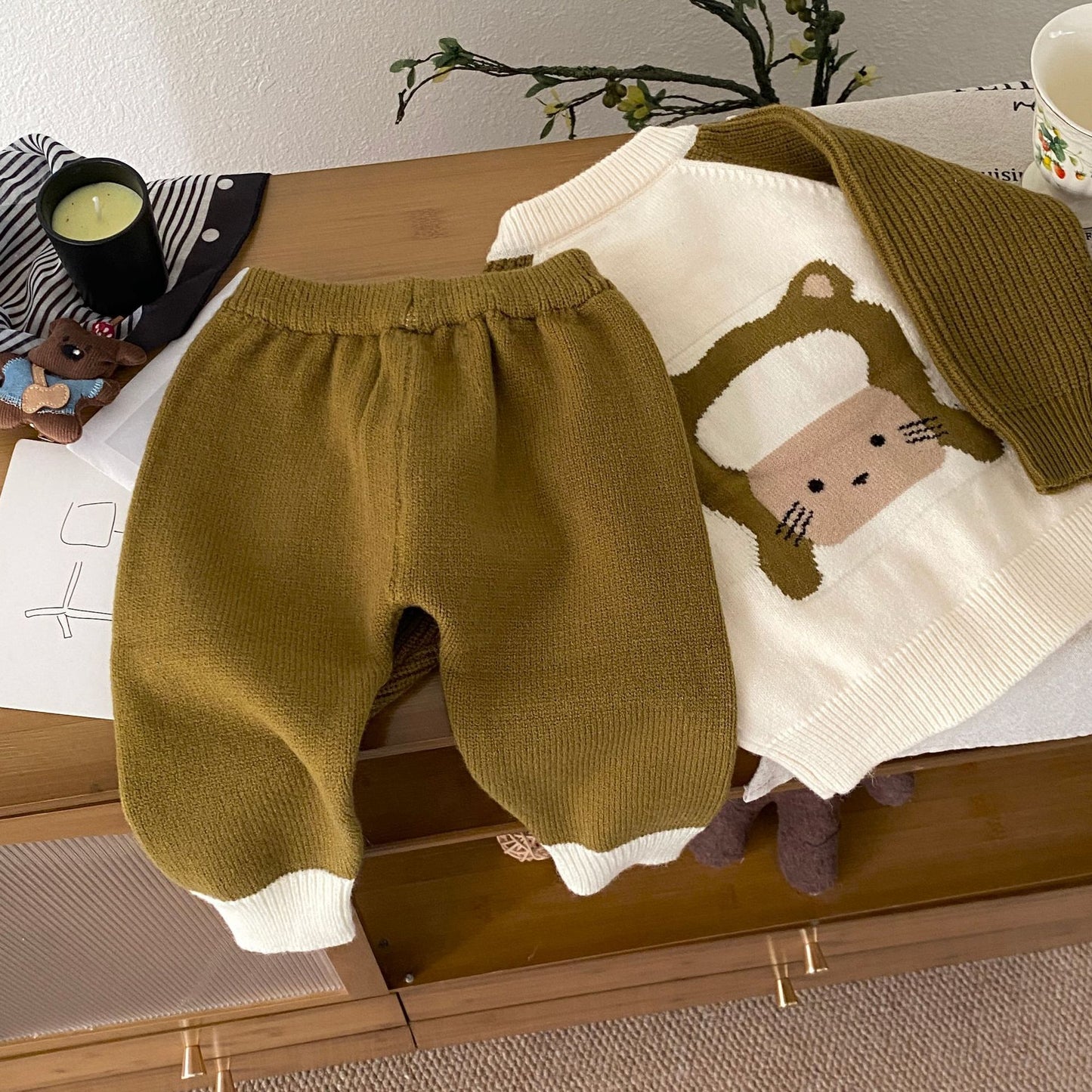 Autumn and Winter Arrival Baby Kids Unisex Long Sleeves Letters and Cartoon Pattern Crew Neck Knitted Cardigan and Pants Clothing Sets, MyKids-USA®, Baby & Toddler Outfits, MyKids-USA - - - - - - -