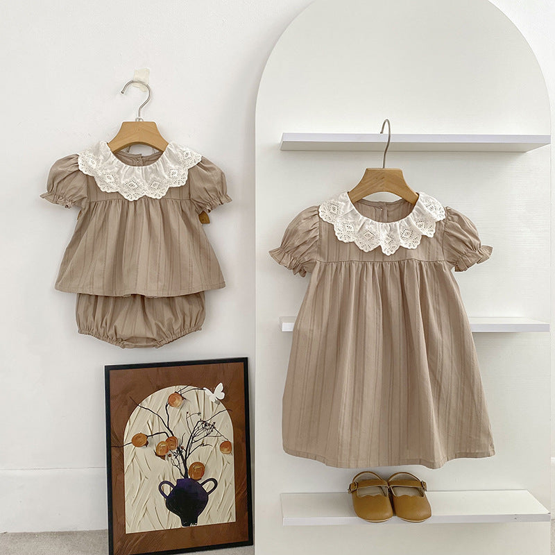 Design Summer Baby Kids Girls Floral Pattern Lace Short Sleeves Dress and Bloomers – Princess Sister Matching Set, MyKids-USA®, Baby & Toddler Dresses, MyKids-USA - - - - - - -