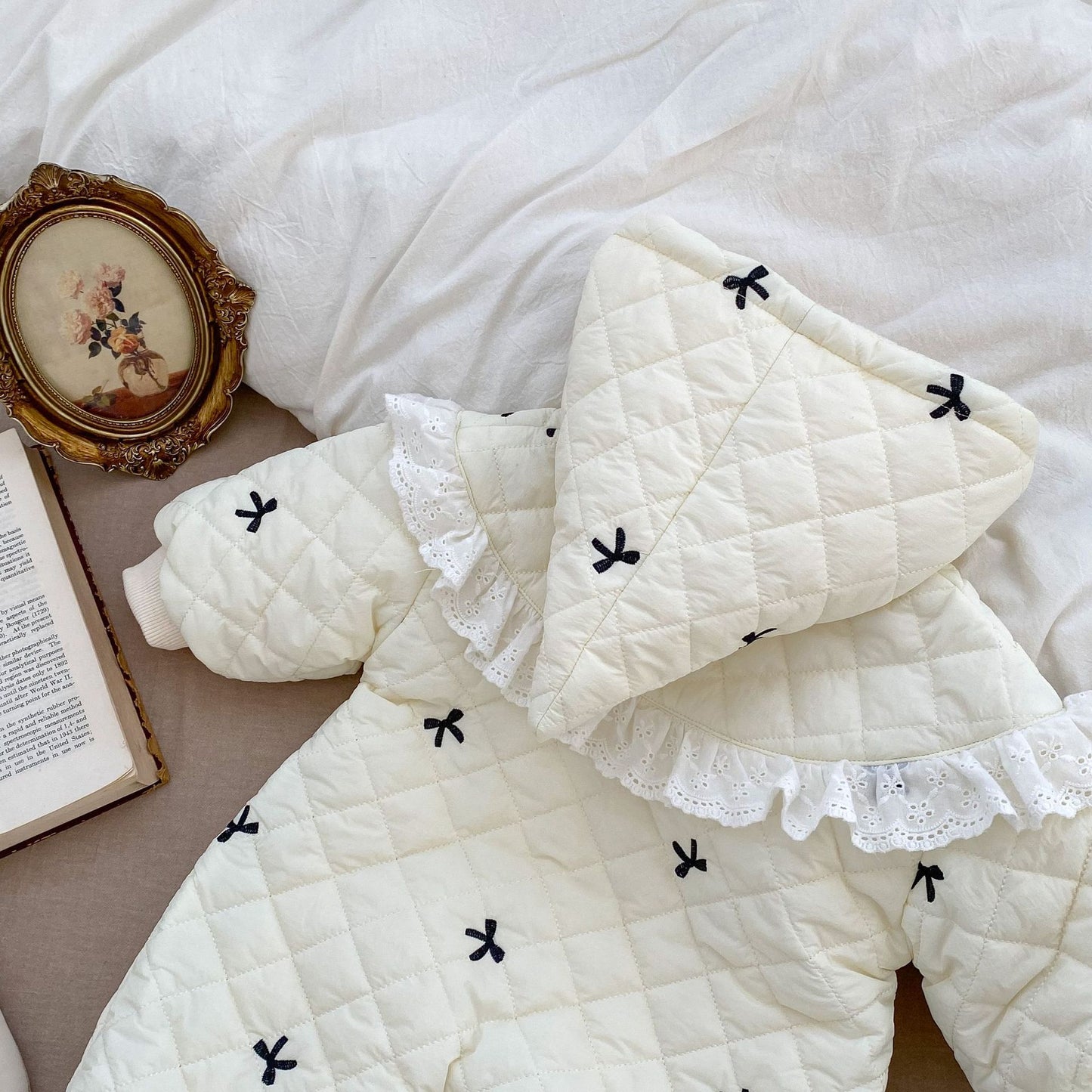 Baby Toddler Girl Bowknot Combo Laces Warm Thicken Long Sleeve Jumpsuit, MyKids-USA®, Baby One-Pieces, MyKids-USA - - - - - - -