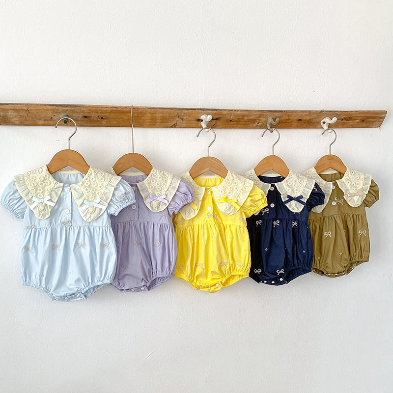 Summer Baby Girls French-style Butterfly-Bows Embroidery Pattern Short Sleeves Onesies, MyKids-USA®, Baby One-Pieces, MyKids-USA - - - - - - -