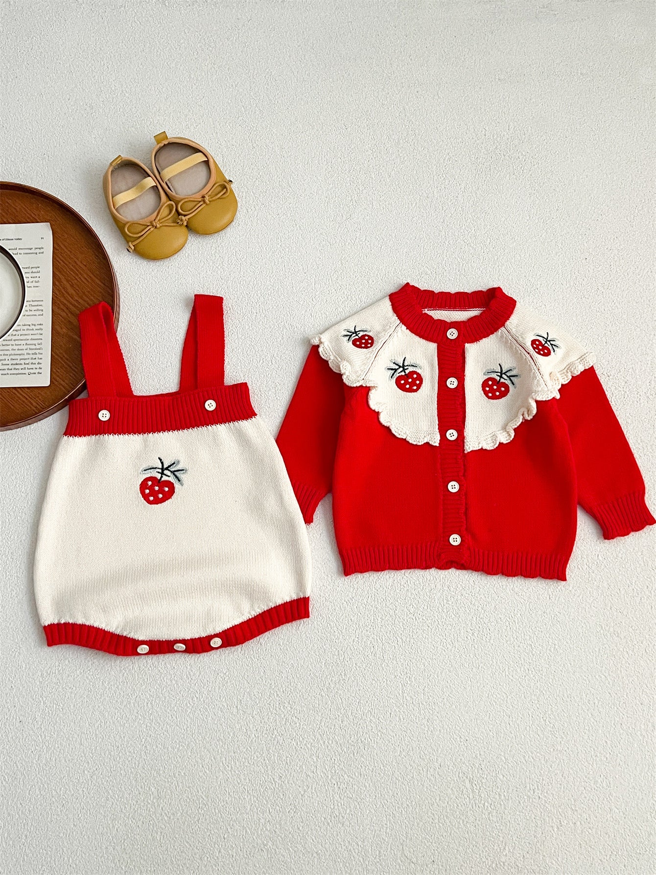 Arrival Autumn Baby Girls Long Sleeves Strawberry Embroidery Knitted Cardigan and Sleeveless Strap Bodysuits – Clothing Set, MyKids-USA®, Baby & Toddler Outfits, MyKids-USA - Size/Age - 66 (3-6M) - Color - Red - - - TR2409061025-B