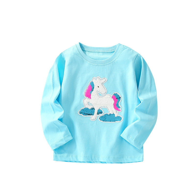 Baby Girl Autumn Cartoon Pattern Crewneck Casual Shirts, MyKids-USA®, Baby & Toddler Outerwear, MyKids-USA - Size/Age - 90 (12-24M) - Color - Light Blue - - - QQ2310201113-D