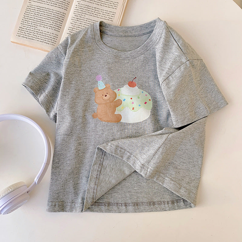 Arrival Unisex Crew Neck Happy Puppy Printing Short Sleeves Top T-Shirt, MyKids-USA®, Baby & Toddler Tops, MyKids-USA - Size/Age - 90 (12-24M) - Color - Grey - - - TR2404271709-D