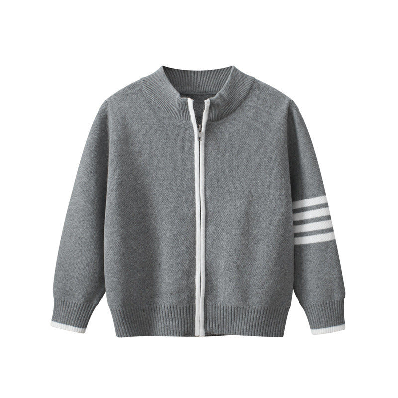 Striped Sleeves Children’s Knit Cardigan For Autumn/Winter – Boys’ Sweater Jacket For Baby Clothing, MyKids-USA®, Baby & Toddler Outerwear, MyKids-USA - - - - - - -