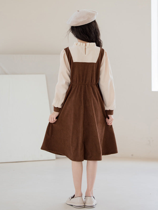 Preppy Corduroy Long Sleeves Ruffle Crew Neck Thin Dress, MyKids-USA®, Baby & Toddler Dresses, MyKids-USA - - - - - - -