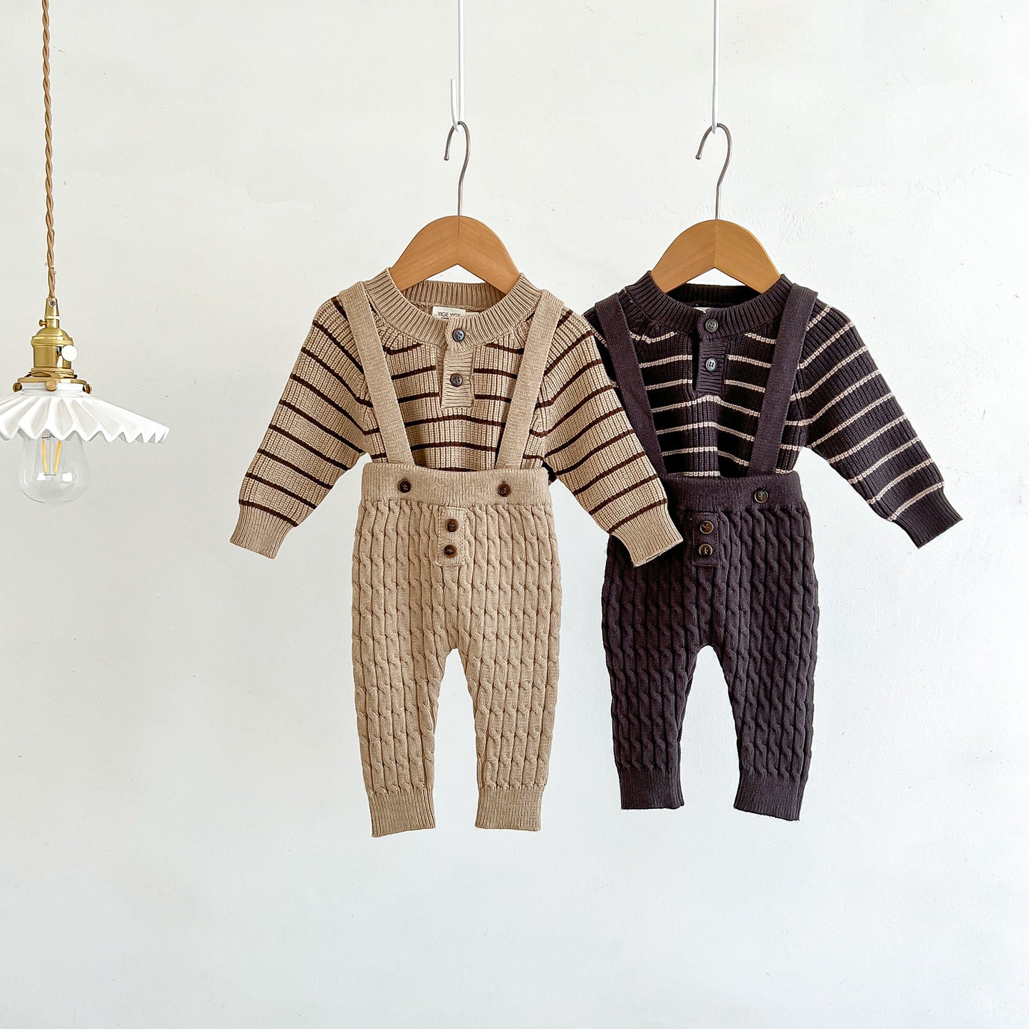 Spring and Autumn Baby Kids Unisex Striped Long Sleeves Top and Sleeveless Overalls Knitted Clothing Set, MyKids-USA®, Baby & Toddler Outfits, MyKids-USA - - - - - - -