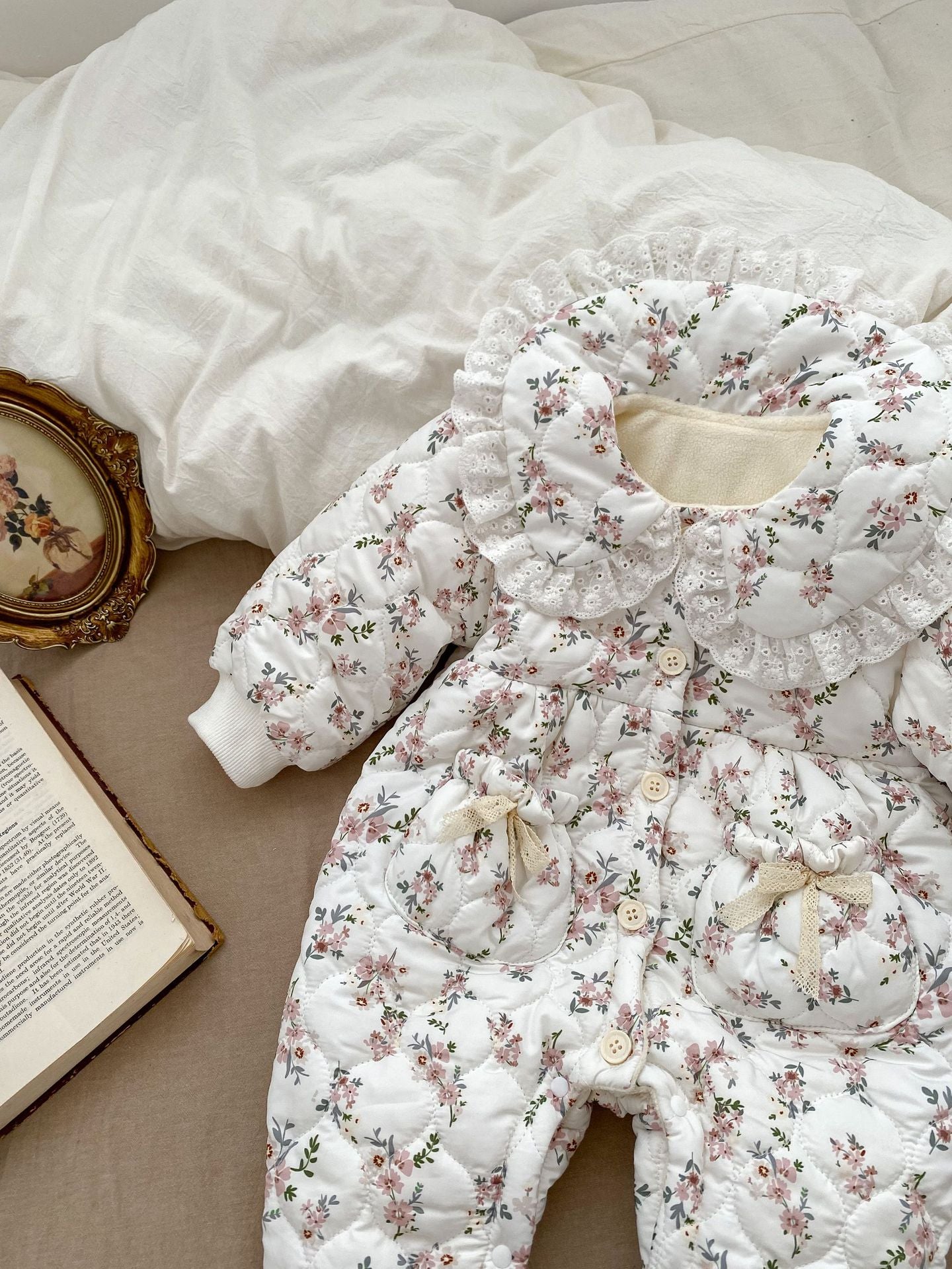 Infant Baby Girl Floral Combo Laces Warm Thicken Long Sleeve Jumpsuit, MyKids-USA®, Baby One-Pieces, MyKids-USA - - - - - - -