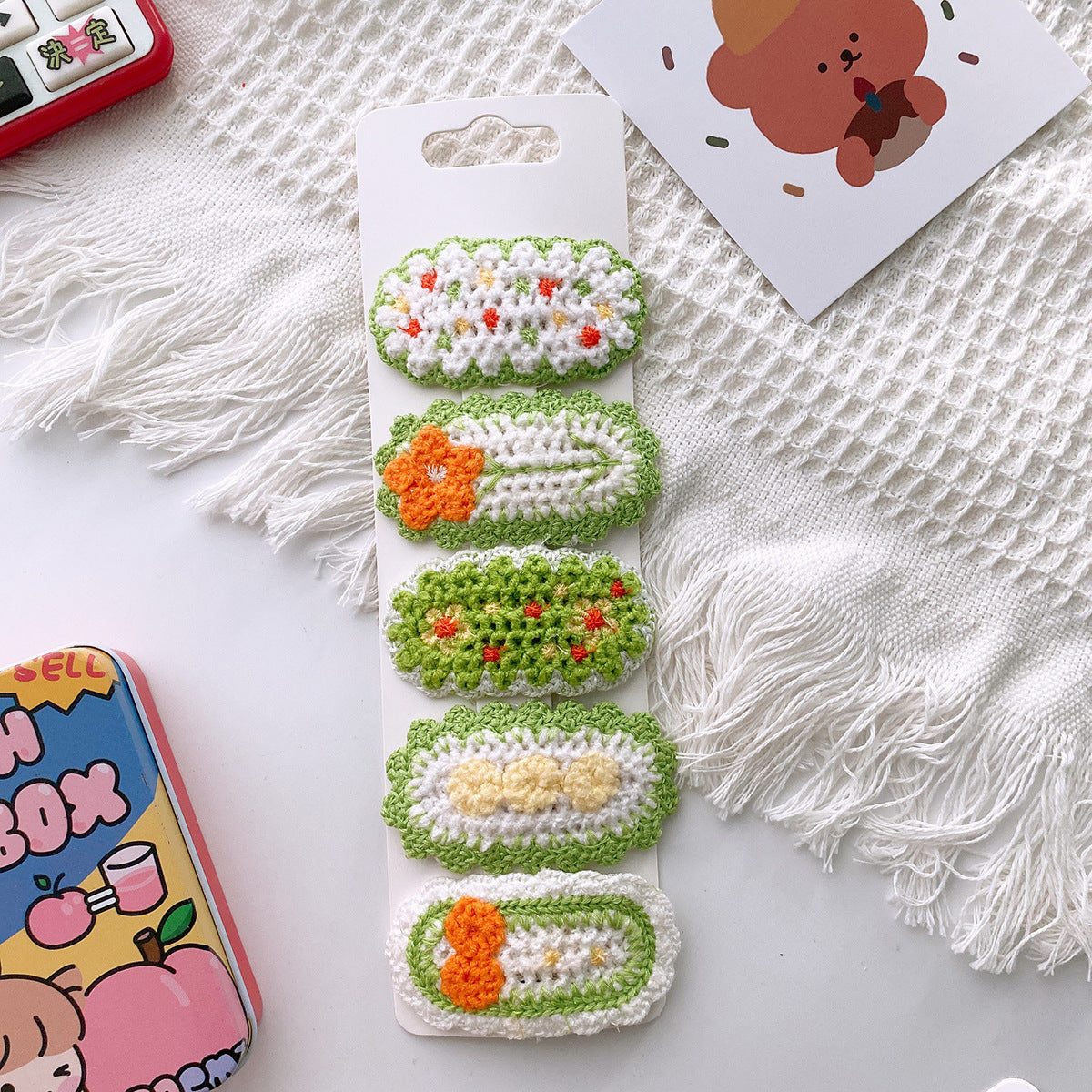 Korean-Style Versatile Knit Hair Clip With Sweet Floral Design For Girly Charm 5-Piece Set, MyKids-USA®, Hair Pins, Claws & Clips, MyKids-USA - Size/Age - Average Size (0-12Y) - Color - Green - - - TR2311270948-C