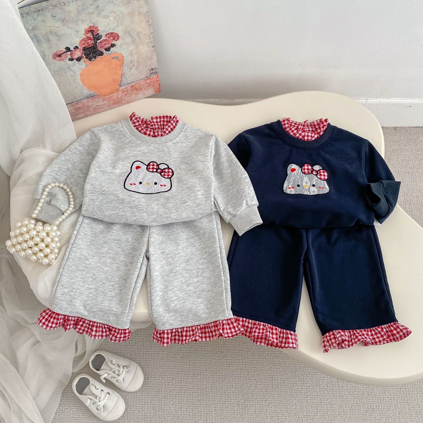 Spring Baby Kids Girls Long Sleeves Cute Cartoon Pattern Pullover and Pants Plaid Clothing Set, MyKids-USA®, Baby & Toddler Outfits, MyKids-USA - - - - - - - .