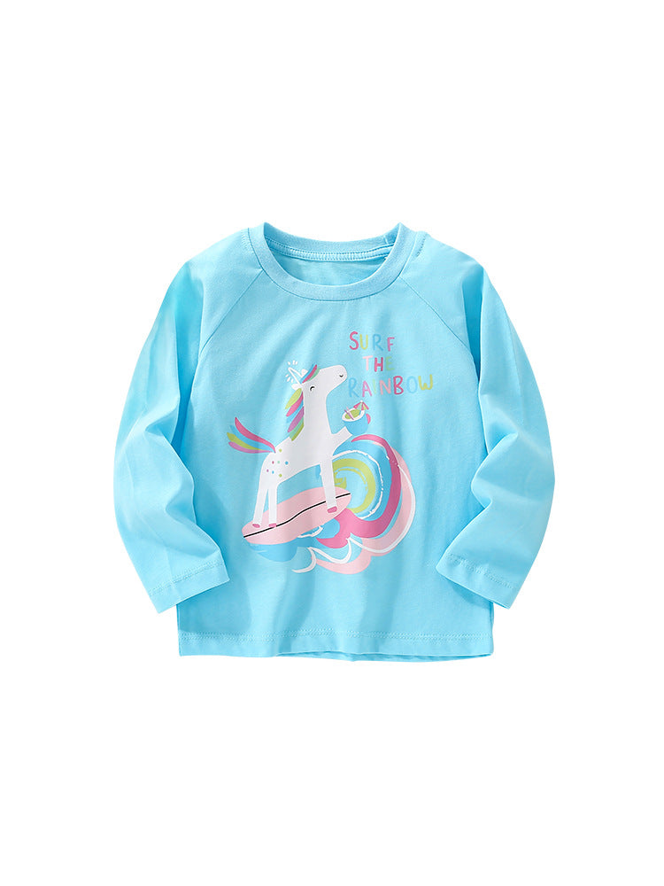 Infant Baby Girl Cartoon Pattern Crewneck Casual Shirts In Spring&Autumn