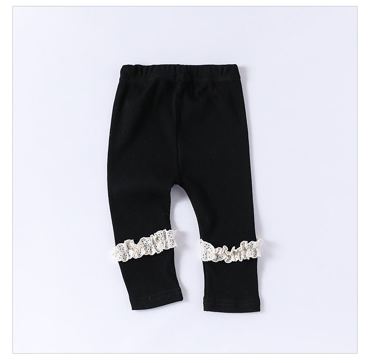 Children’s Spring Lace Trim Attached Breathable Pants for Girls – Home Trousers, MyKids-USA®, Baby & Toddler Bottoms, MyKids-USA - Size/Age - 73 (6-9M) - Color - Black - - - TR2502262334-B