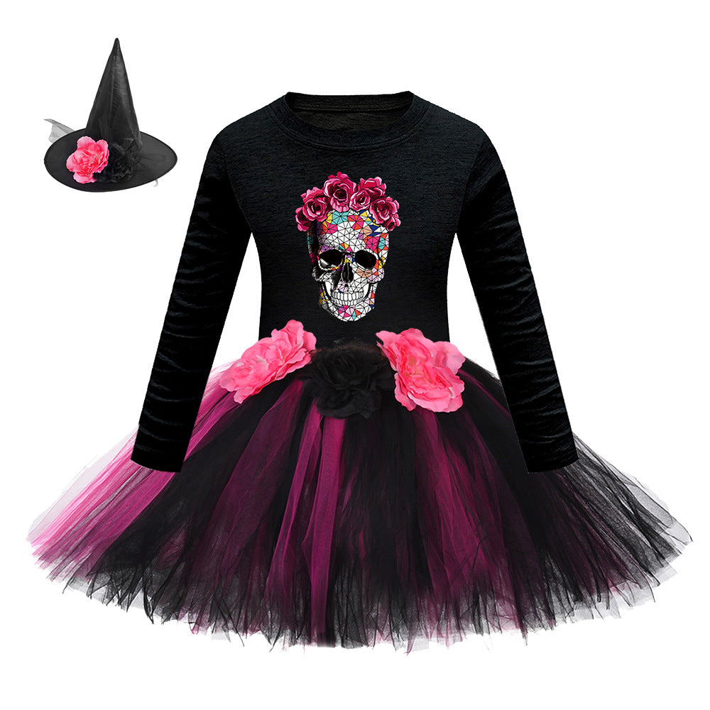 Arrival Girls’ Halloween Costume: Long Sleeves Cartoon Printed Witches Cosplay Party Tulle Patchwork Dress with Hat Set, MyKids-USA®, Costume Dresses, MyKids-USA - Size/Age - S (1-3Y) - Color - Coffee - - - TR2409091008-D