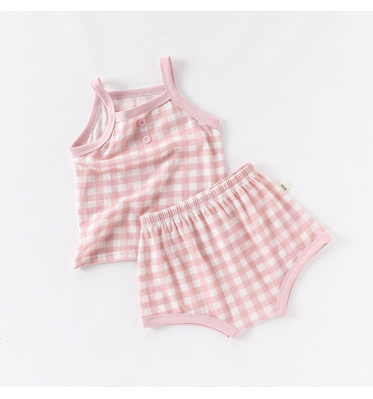 Design Summer Baby Kids Girls Sleeveless Plaid Vest with Shorts Set, MyKids-USA®, Baby & Children's Outfits, MyKids-USA - - - - - - - .
