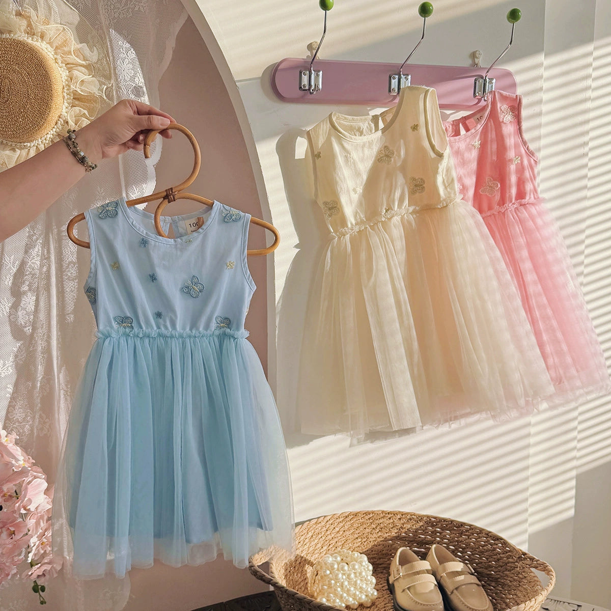 Summer Arrival Butterfly Pattern Embroidered Sleeveless Dress for Stylish Girls, MyKids-USA®, Baby & Toddler Dresses, MyKids-USA - - - - - - -