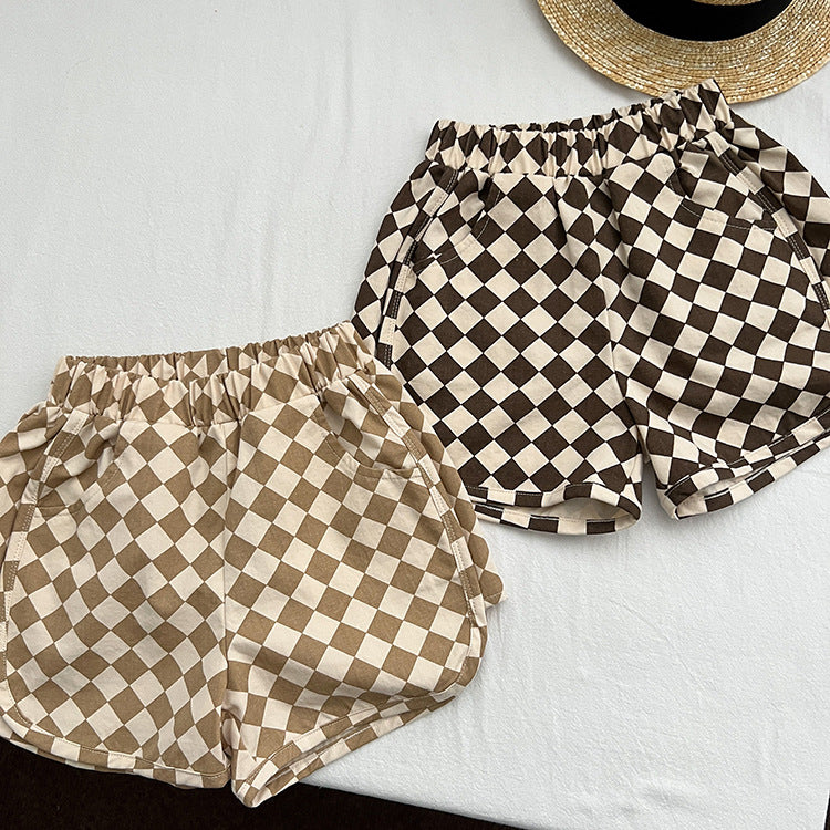 Checkerboard Print Pattern Comfy Shorts, MyKids-USA®, Baby & Toddler Bottoms, MyKids-USA - - - - - - -