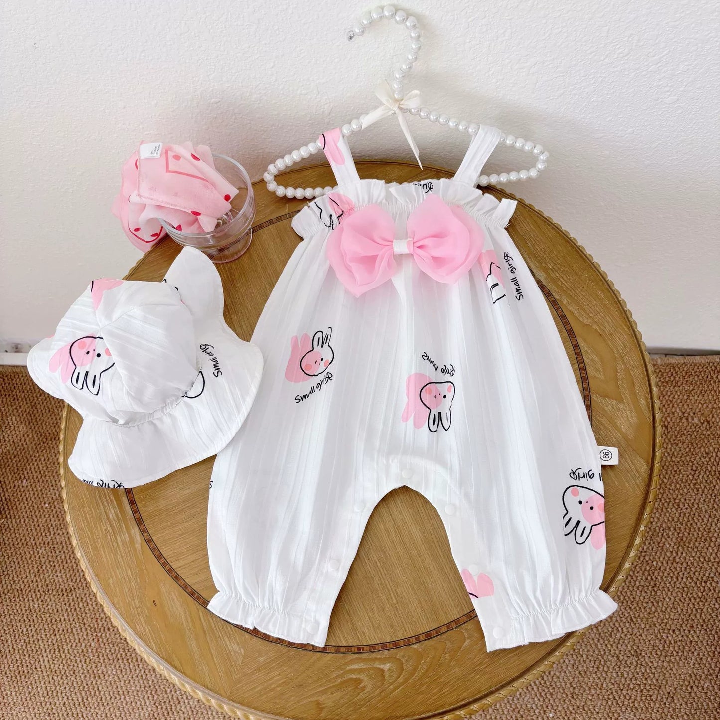 Summer Arrival Baby Girls Cartoon Rabbits Pattern Sleeveless Rompers with Hat, MyKids-USA®, Baby One-Pieces, MyKids-USA - - - - - - -