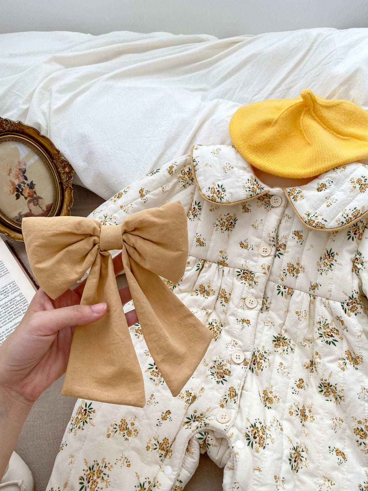 Baby Toddler Girl Fleece Floral Print Combo Big Bow-Knot Long Sleeve Jumpsuit, MyKids-USA®, Baby One-Pieces, MyKids-USA - - - - - - - .
