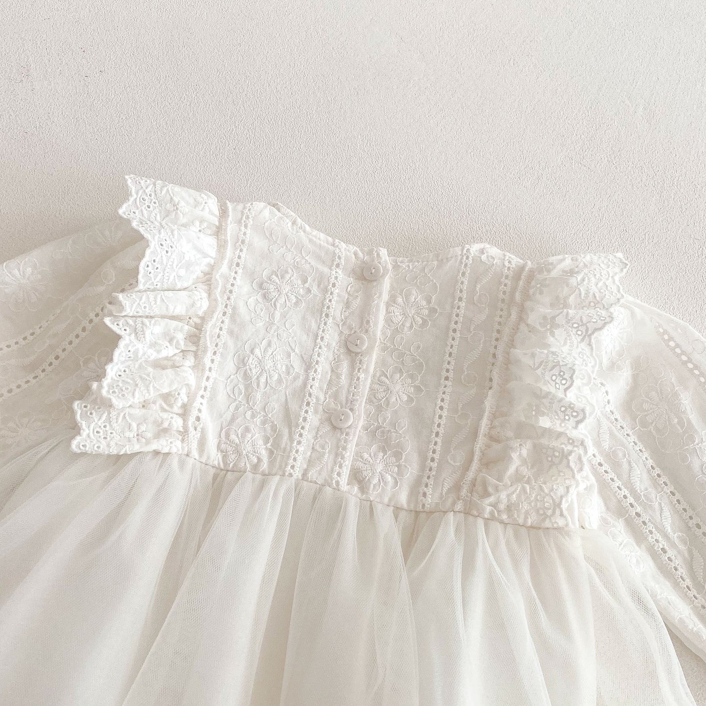 Spring Arrival Baby Girls Cute Floral Embroidered Pattern and Tulle Patchwork Long Sleeves Onesies, MyKids-USA®, Baby One-Pieces, MyKids-USA - - - - - - -