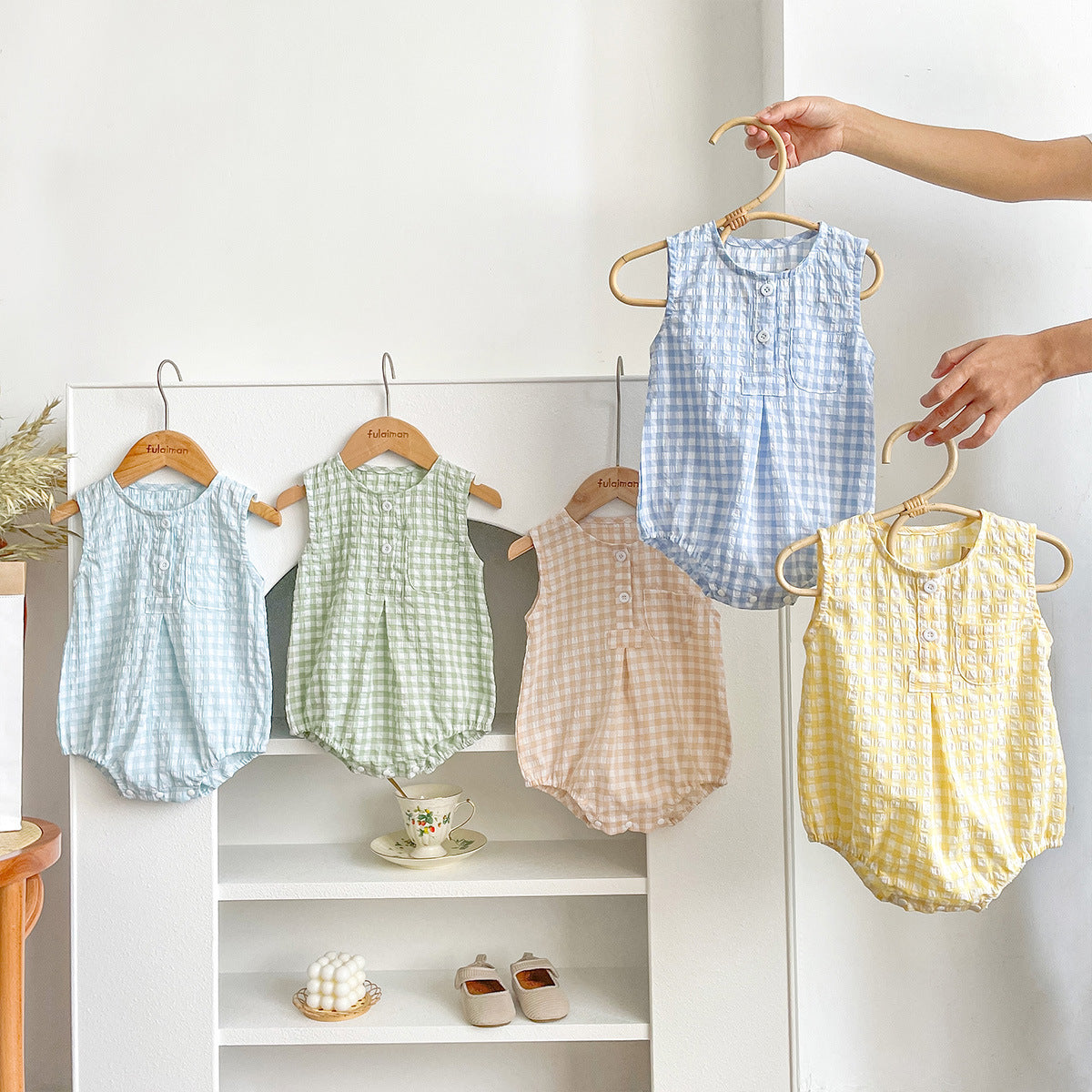 Summer Arrival Baby Boys and Girls Sleeveless Plaid Pattern Bodysuit, MyKids-USA®, Bodysuits, MyKids-USA - - - - - - - .