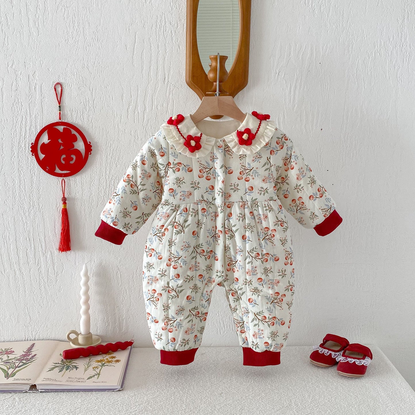 Winter Arrival Baby Girls Long Sleeves Floral Pattern Fleece-lined Warm Rompers, MyKids-USA®, Baby One-Pieces, MyKids-USA - - - - - - -