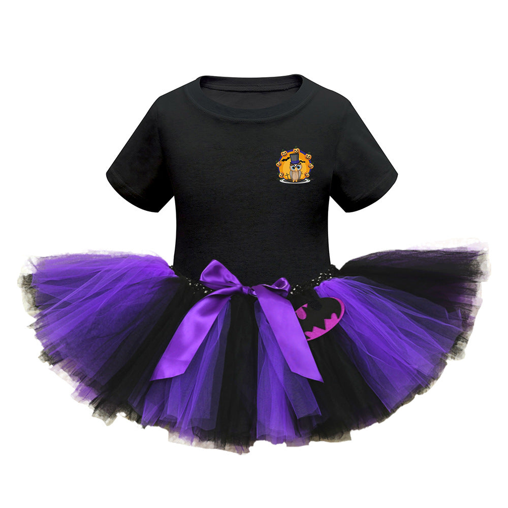 Arrival Girls’ Halloween Costume: Short Sleeves Cartoon Print Witches Cosplay Party Tulle Patchwork Dress, MyKids-USA®, Costume Dresses, MyKids-USA - Size/Age - S (1-3Y) - Color - Beige - - - TR2409081532.