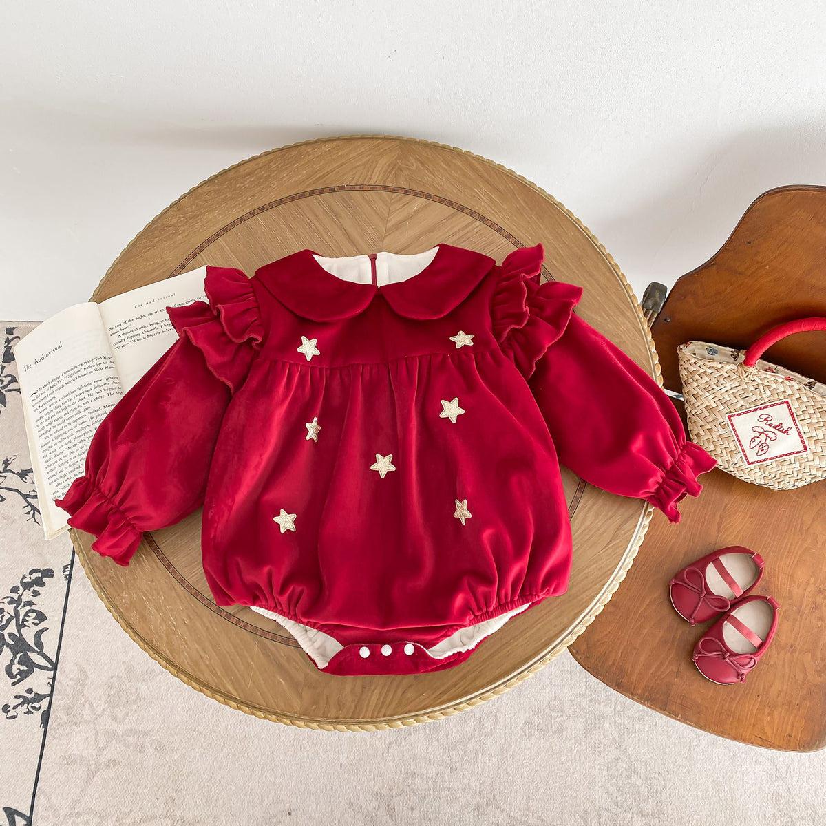 Newborn Baby Girls Peter Pan Collar Long Ruffle Sleeves Star Knitted bodysuit, MyKids-USA®, Baby One-Pieces, MyKids-USA - - - - - - - .