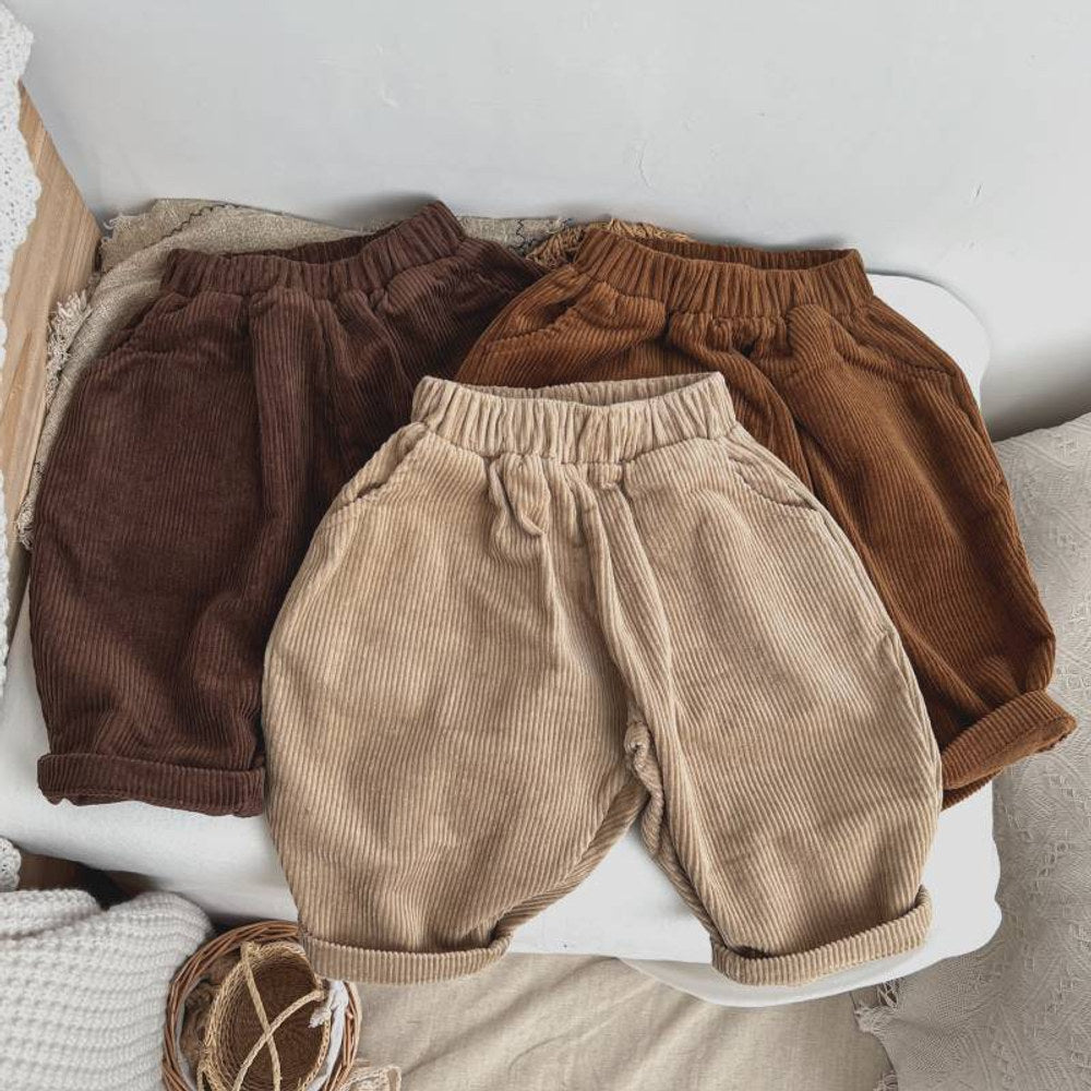 MyKids-USA® Solid Color Corduroy Fabric Long Pants With Pockets