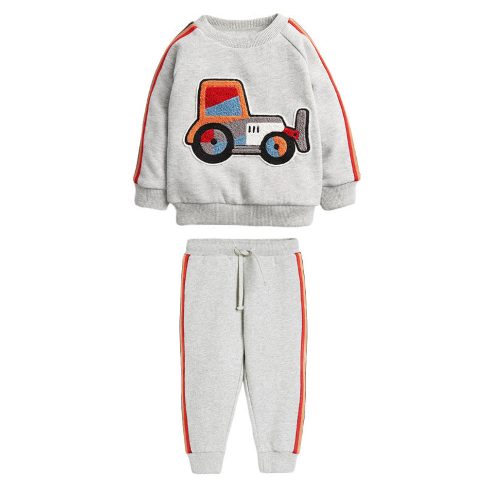 MyKids-USA® Baby Boy Cartoon Truck Pattern Side Striped Design Hoodie & Trousers Warm Sets