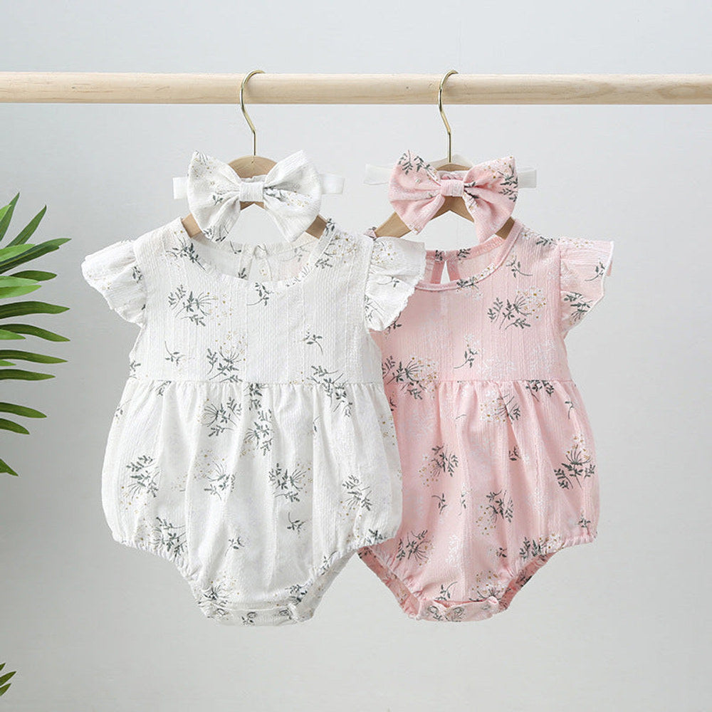 MyKids-USA® Baby Girl Floral Print Round-Collared Combo Headband
