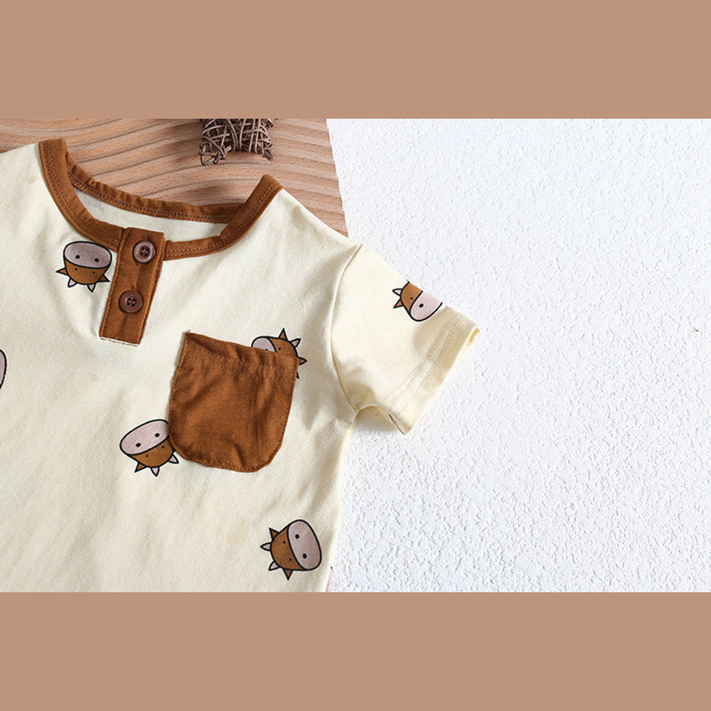 MyKids-USA® Baby Girl Cartoon Sheep Round-Collar Short-Sleeved bodysuit Combo Hat In Summer