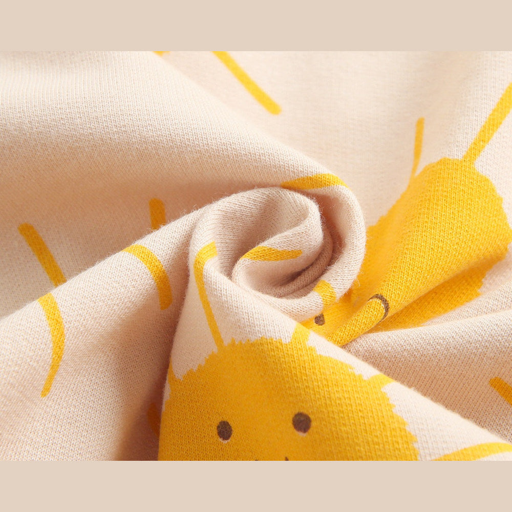 Baby Cartoon Sun Pattern Snap Button Long Sleeved Romper In Spring & Autumn