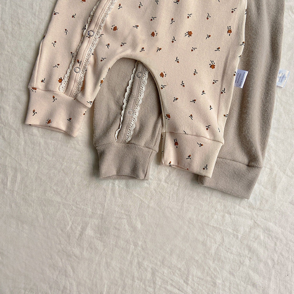 MyKids-USA® Baby Flower Pattern & Solid Color Lace Design Button Front Jumpsuit