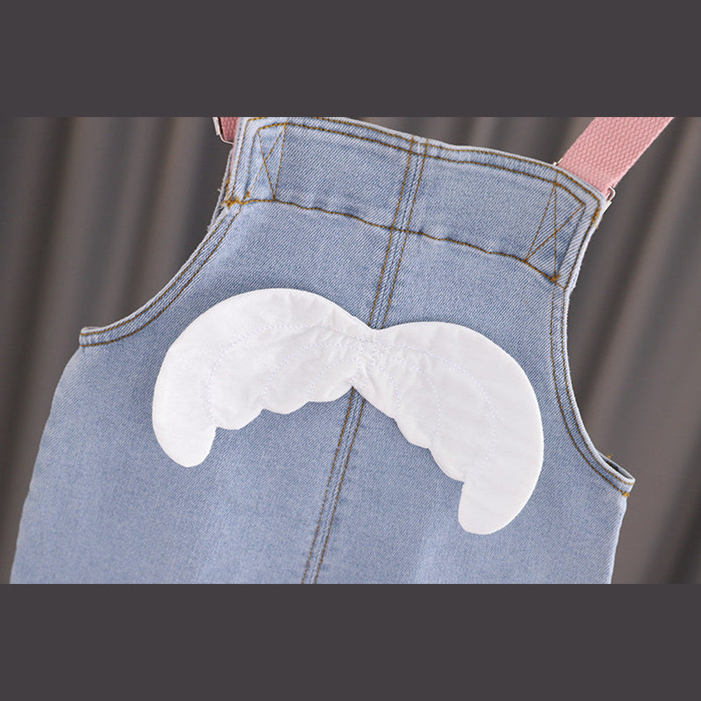 MyKids-USA® Baby Girl 3D Wing Patches Design Casual Denim Long Style Overall