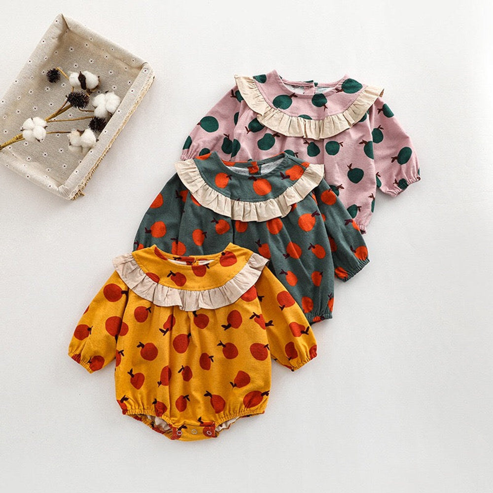 MyKids-USA® Baby Girl Fruit Orange Pattern Patchwork Design Long Sleeve bodysuit